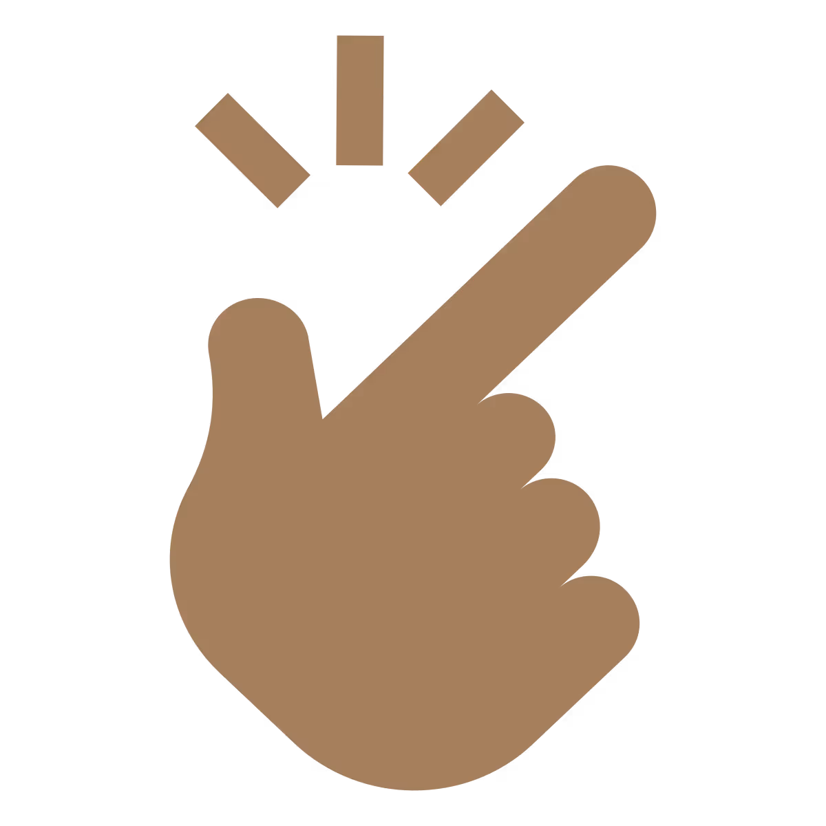 Brown hand icon snapping fingers with three lines indicating sound or motion above.